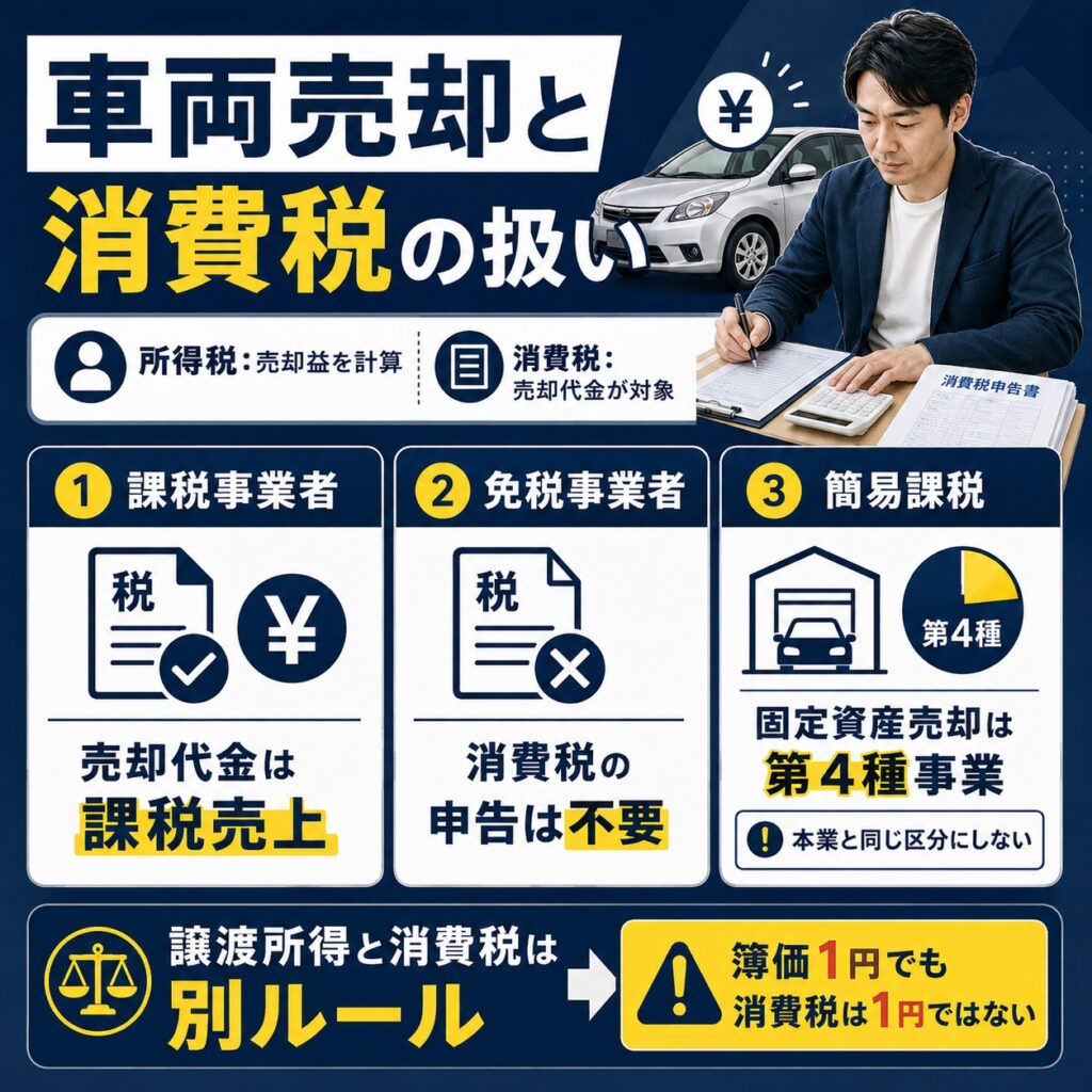 車両売却の消費税は課税事業者かで扱いが変わる