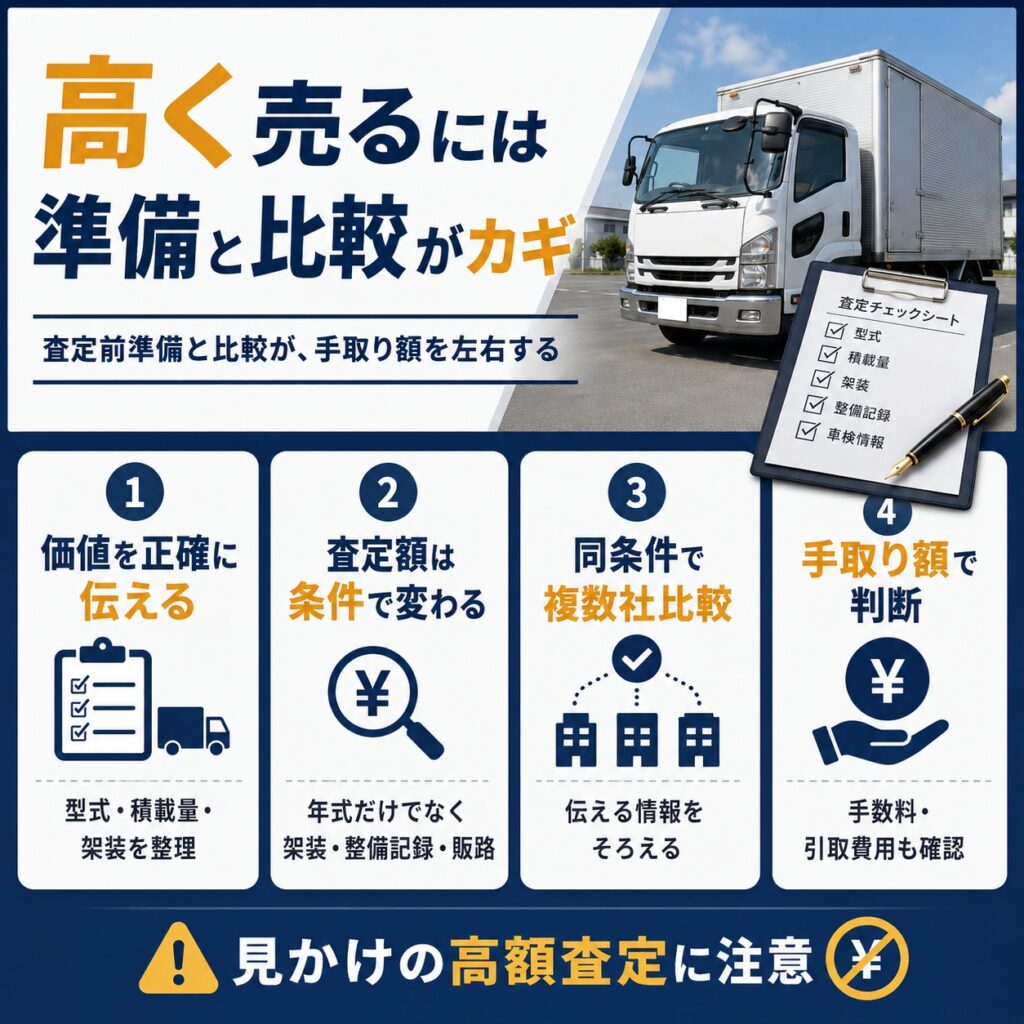 トラックを高く売るなら査定前準備と比較が重要