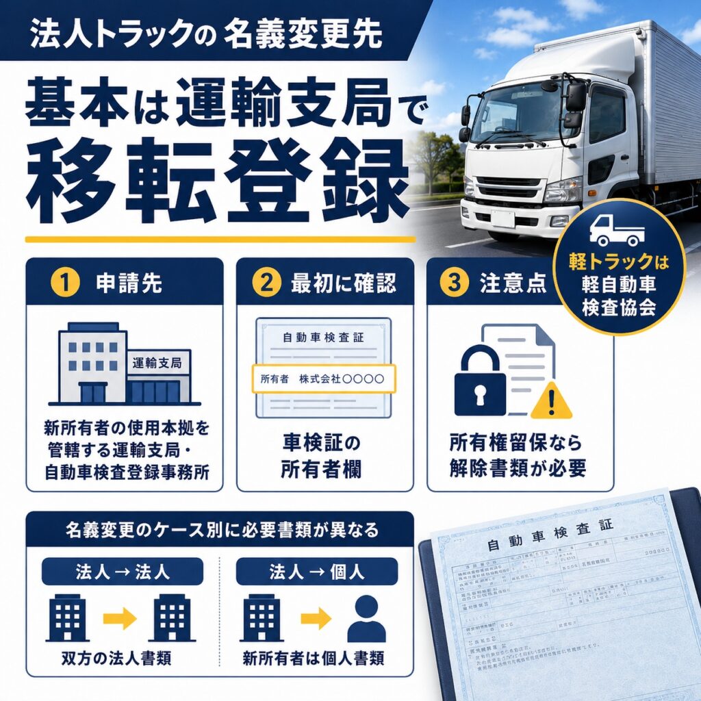 法人名義のトラックは運輸支局で移転登録する