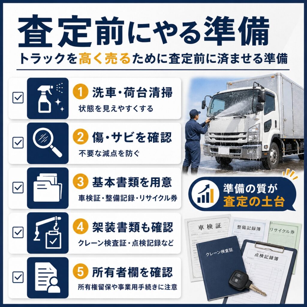 トラックを高く売るために査定前に済ませる準備
