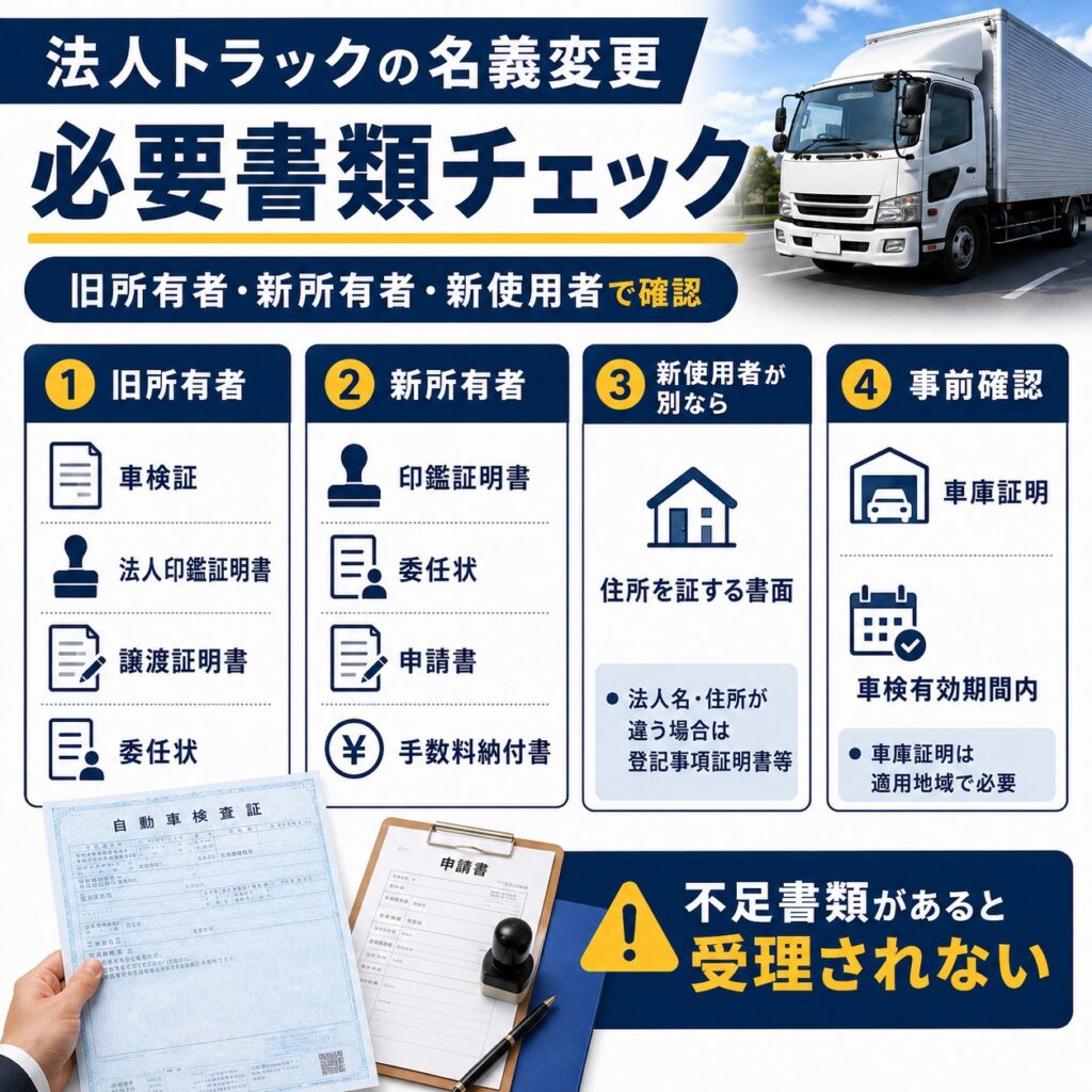 法人トラックの名義変更に必要な書類を確認する