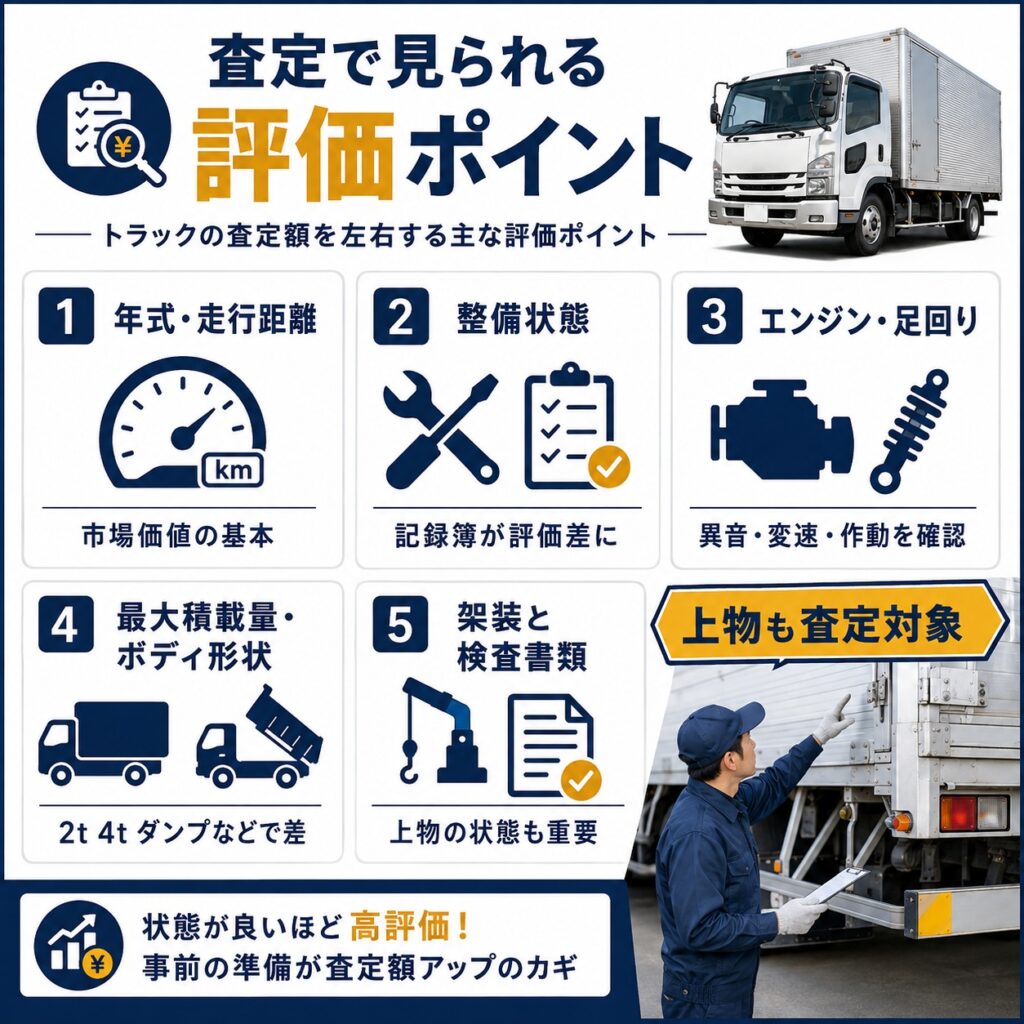 トラックの査定額を左右する主な評価ポイント