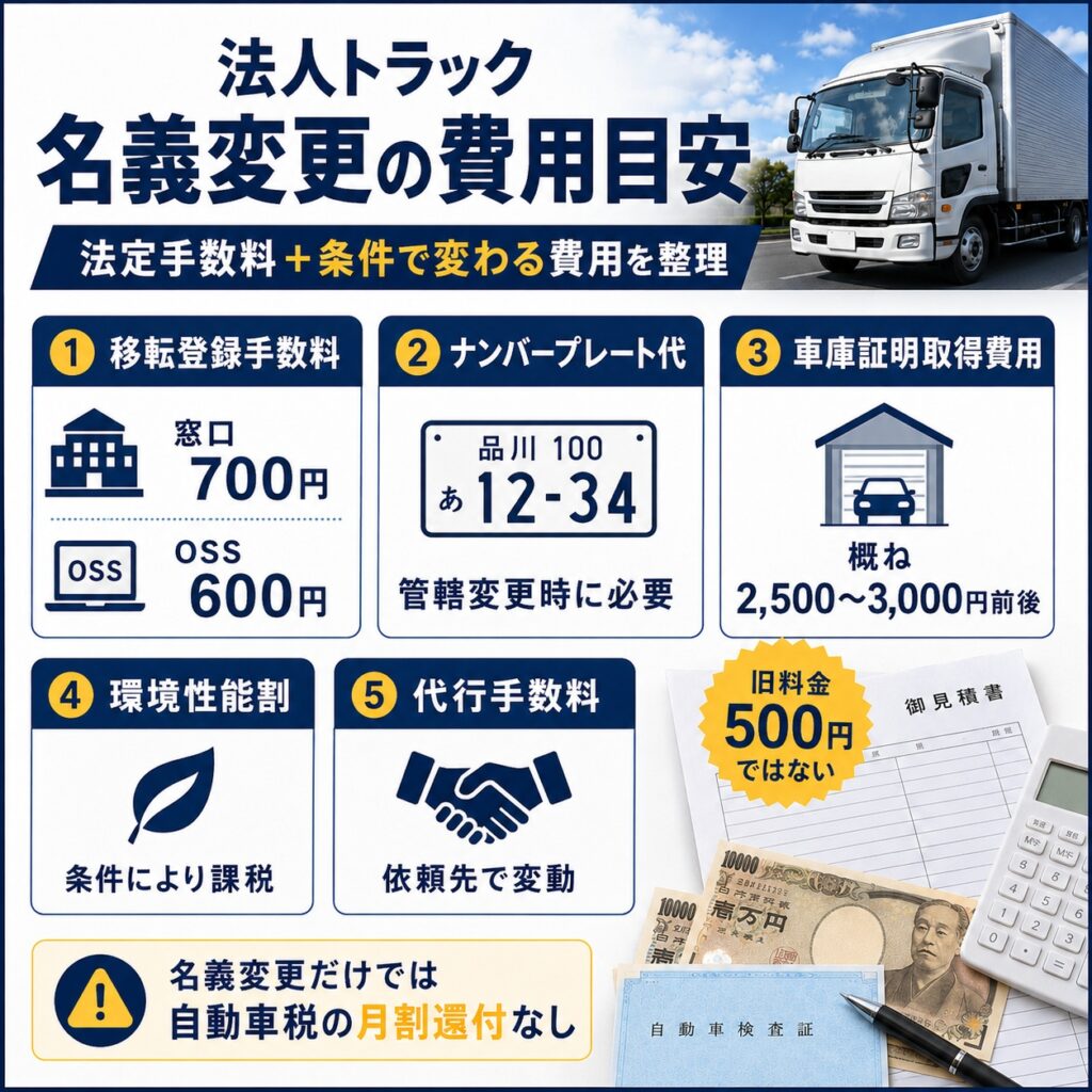 法人トラックの名義変更にかかる費用の目安