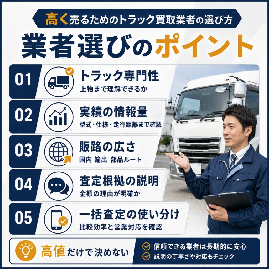 高く売るためのトラック買取業者の選び方