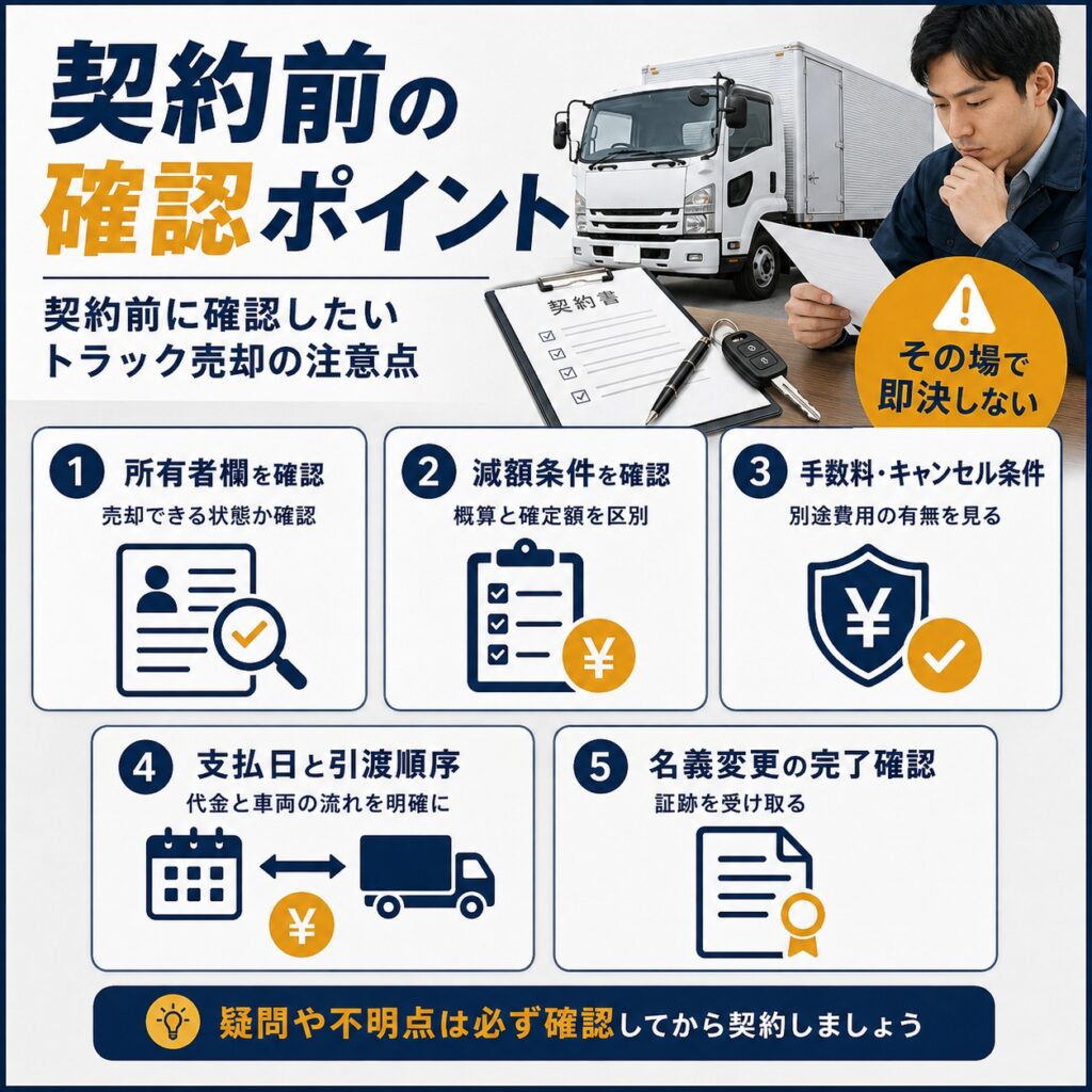 契約前に確認したいトラック売却の注意点