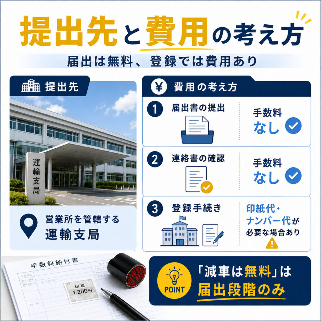 減車申請の提出先と手数料の考え方