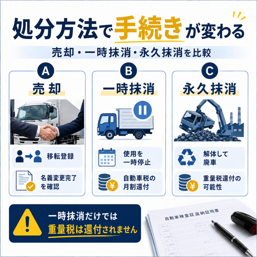 売却や抹消など減車後の処分で変わる登録手続き