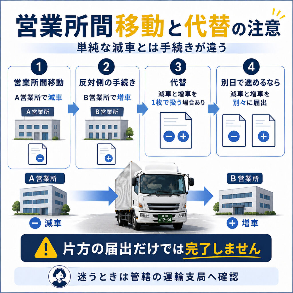 営業所間移動や代替で間違えやすいポイント