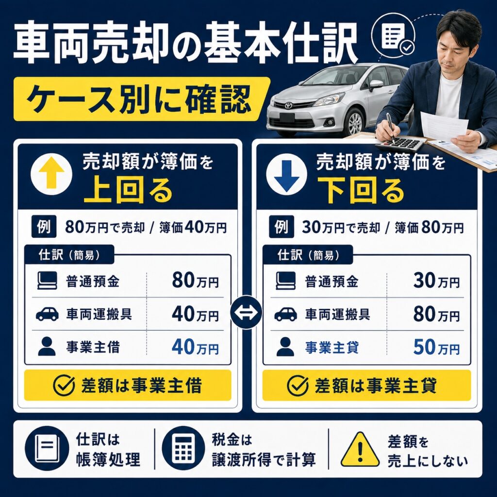 車両売却の基本仕訳をケース別に確認する