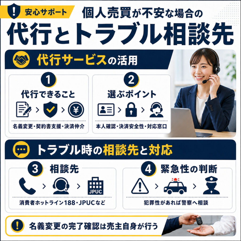 個人売買が不安な場合の代行とトラブル相談先