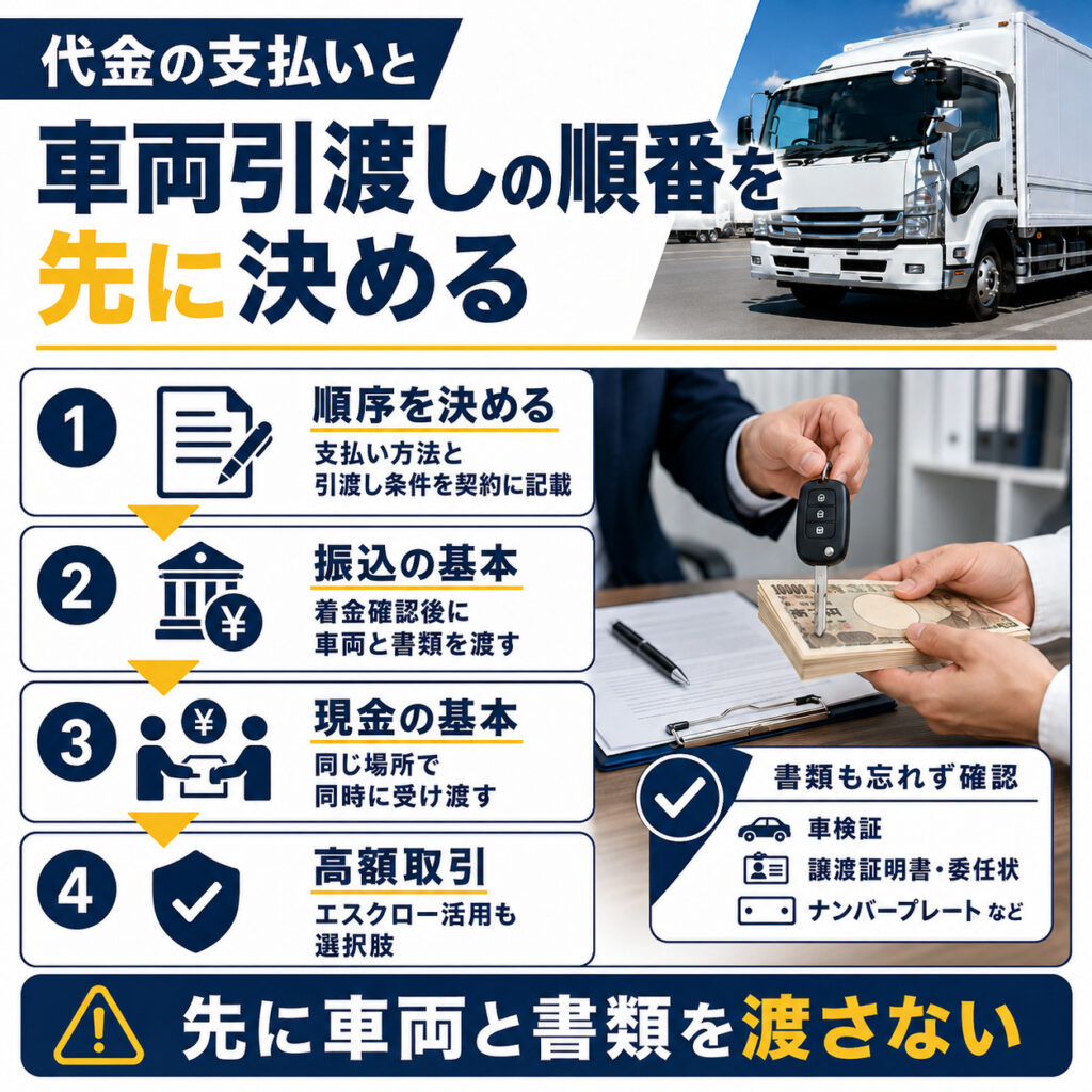 代金の支払いと車両引渡しの順番を先に決める