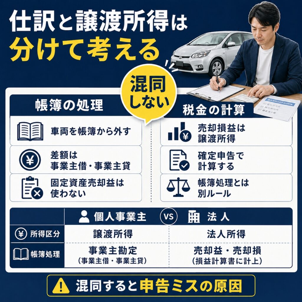 個人事業主の車両売却は仕訳と譲渡所得を分けて考える