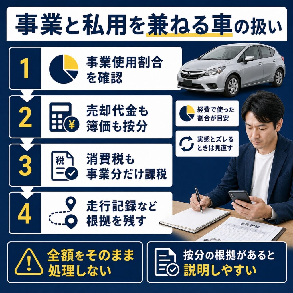 事業と私用を兼ねる車両は使用割合を整理する