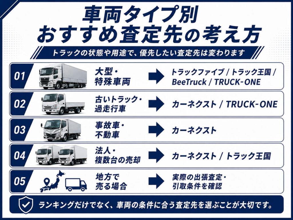 タイプ別のトラック買取業者