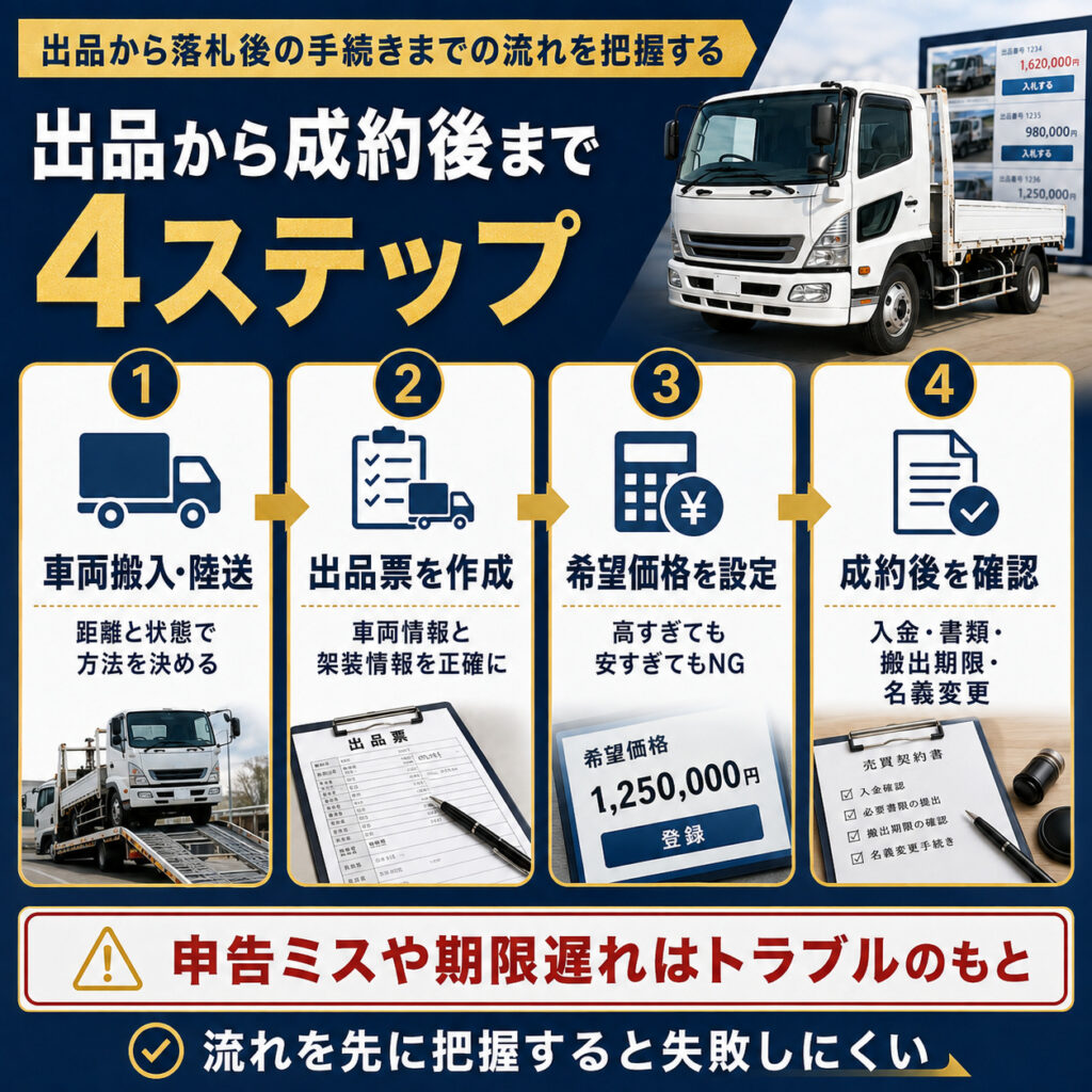 出品から落札後の手続きまでの流れを把握する