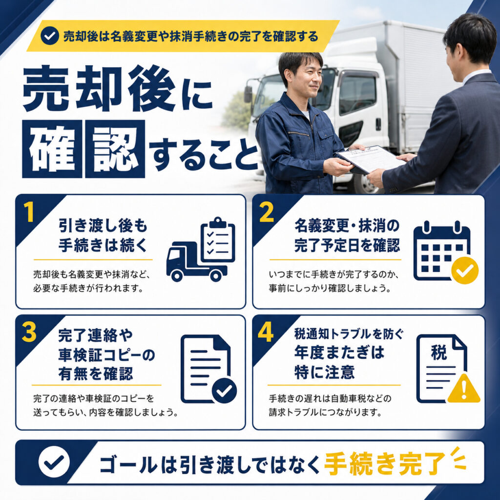売却後は名義変更や抹消手続きの完了を確認する