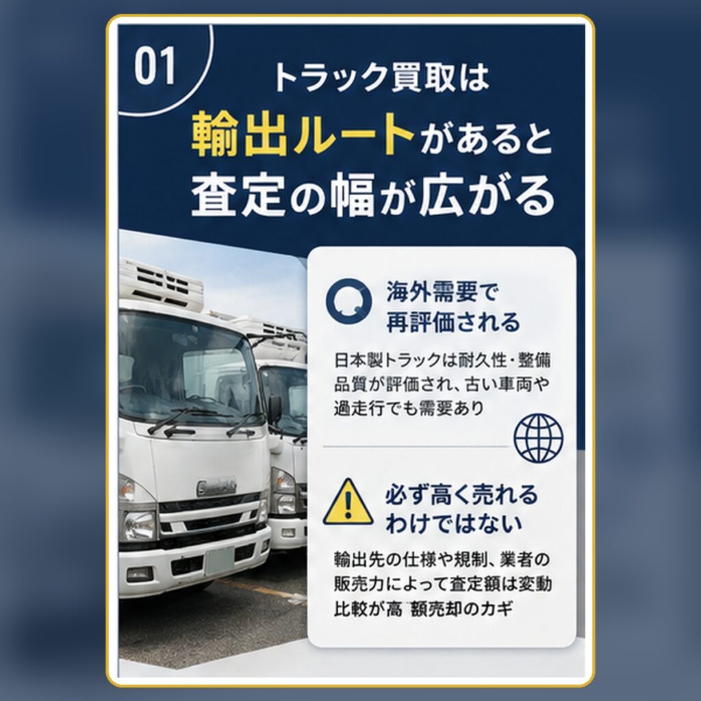 トラック買取は輸出ルートがあると査定の幅が広がる