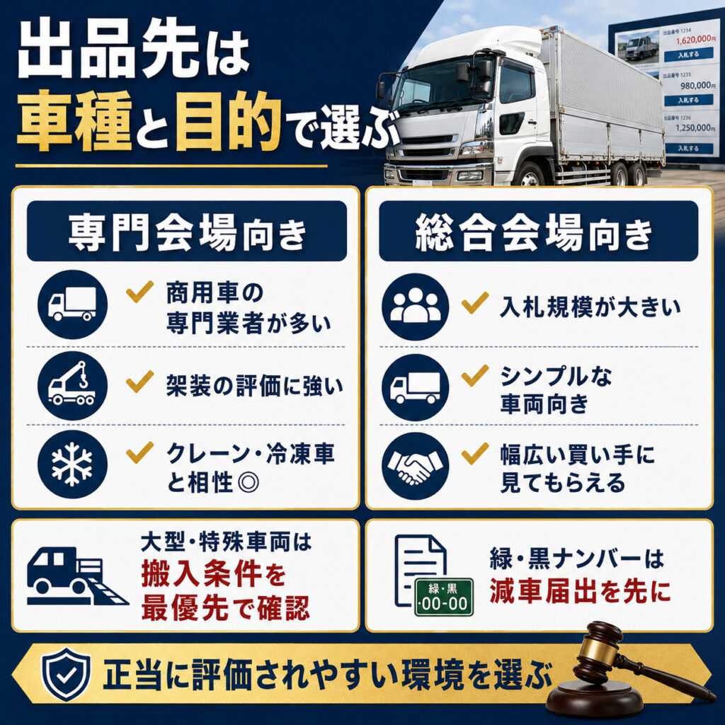 出品先はトラックの種類と売却目的で選ぶ