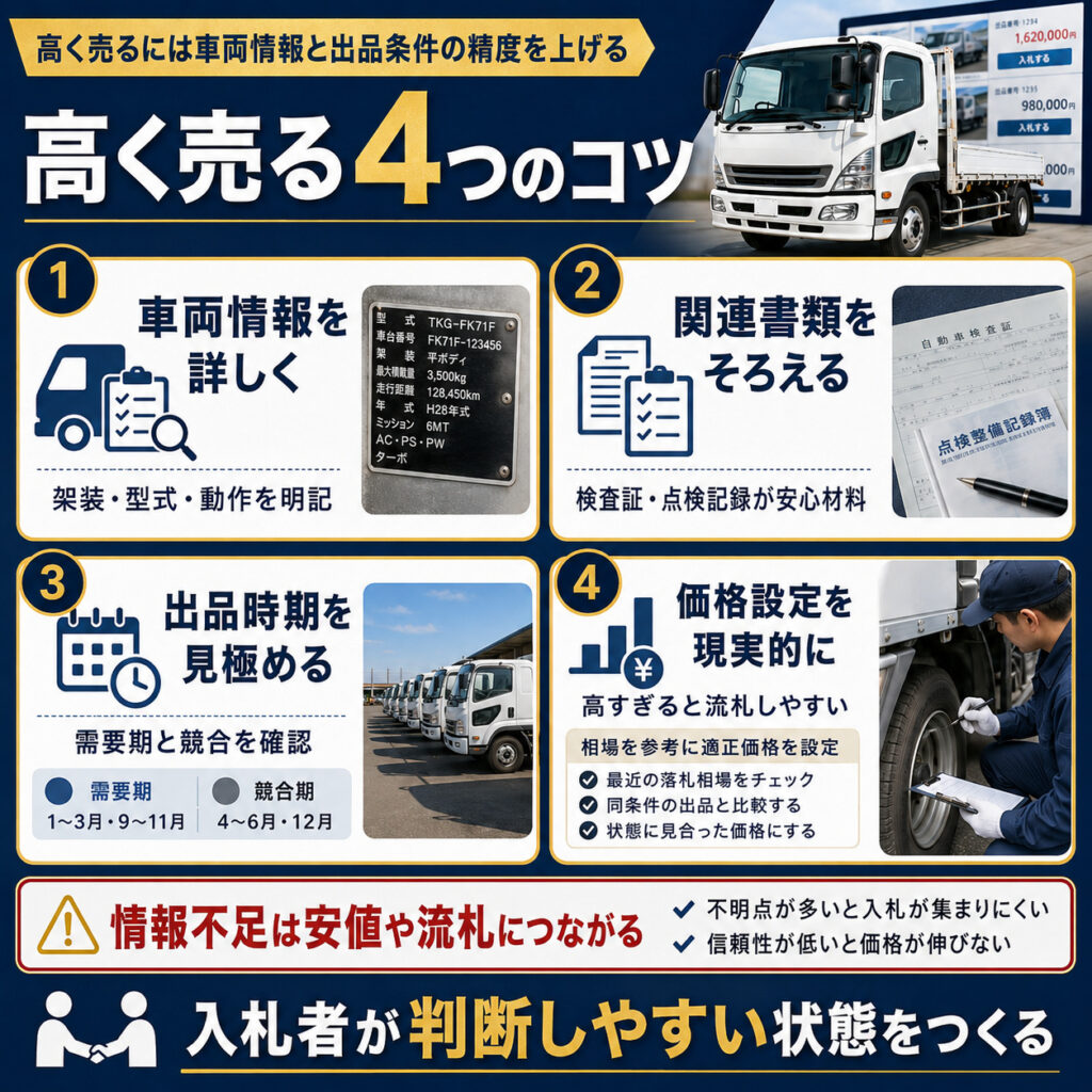 高く売るには車両情報と出品条件の精度を上げる