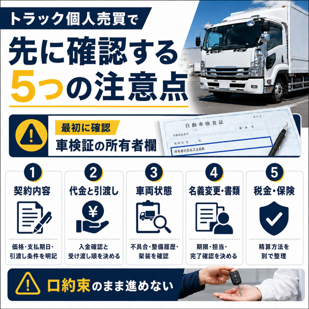 トラック個人売買で先に確認する5つの注意点