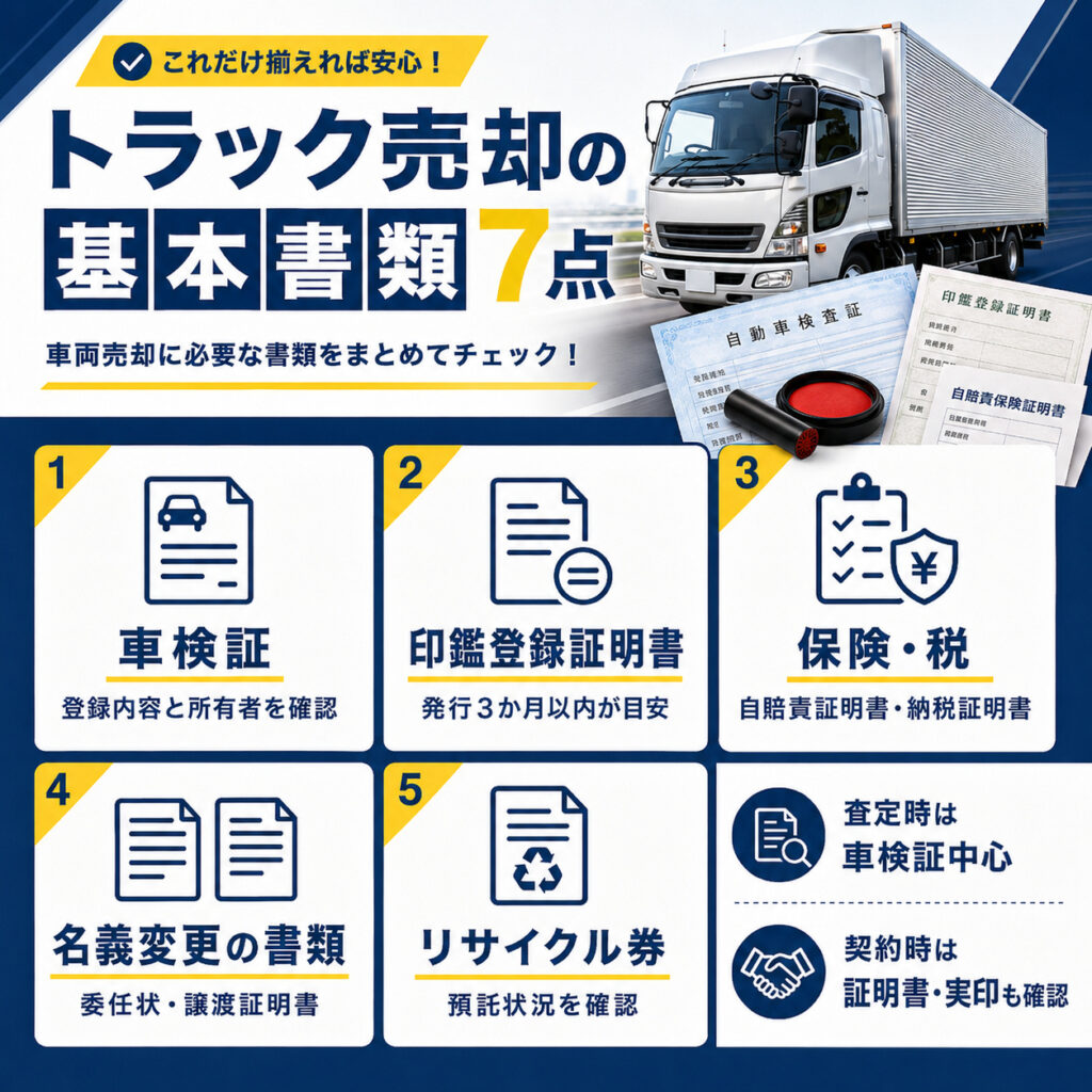 トラック売却の必要書類は車検証など7点が基本