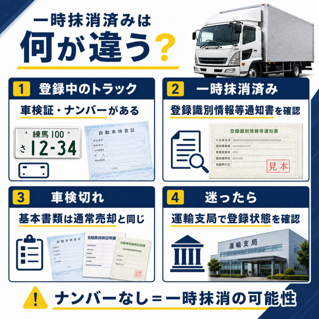 一時抹消済みトラックは通常売却と書類が違う