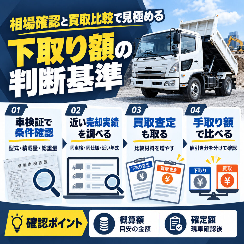 ダンプ下取りは相場確認と買取比較で判断する
