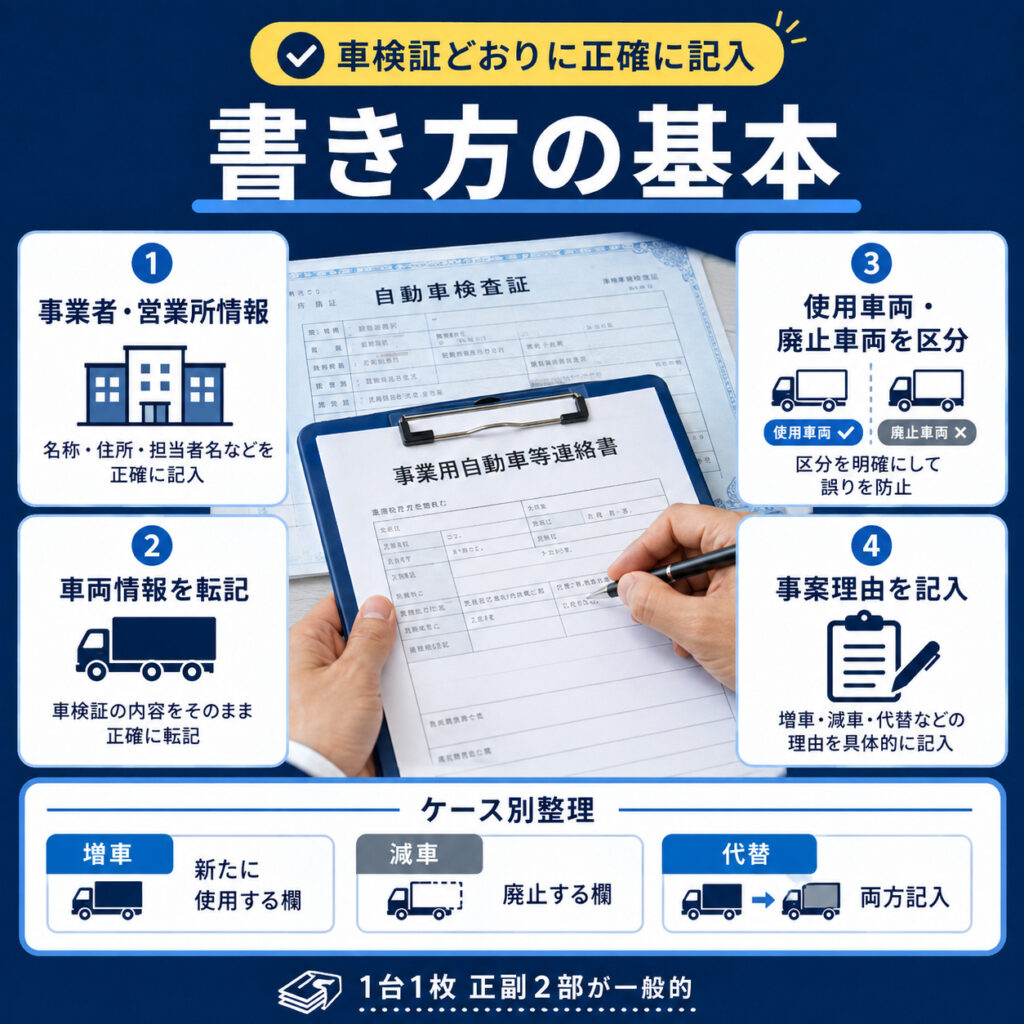 事業用自動車等連絡書の書き方は車検証が基準