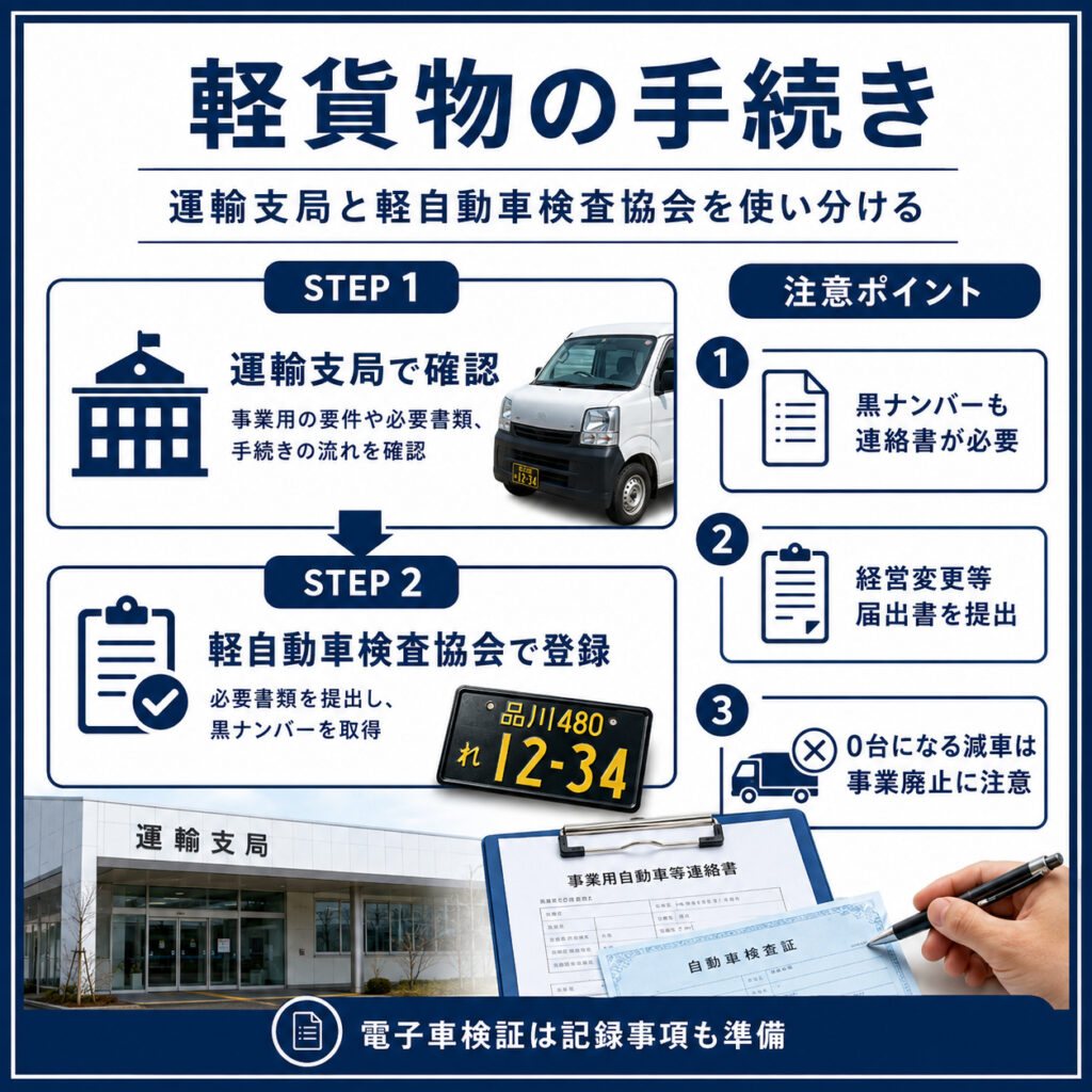 軽貨物は黒ナンバー手続きとの接続を確認する