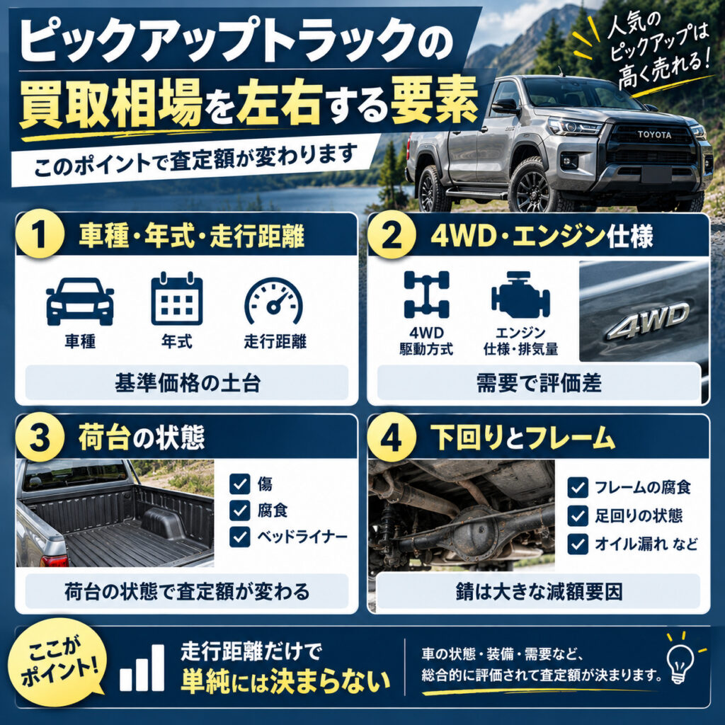ピックアップトラックの買取相場を左右する要素