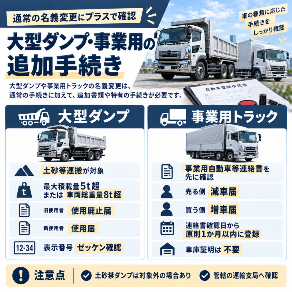 大型ダンプや事業用トラックの追加書類