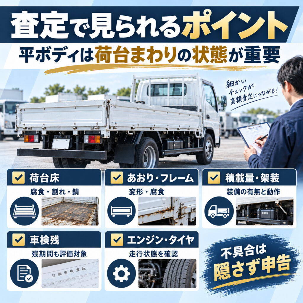 平ボディの査定で特に見られる評価ポイント
