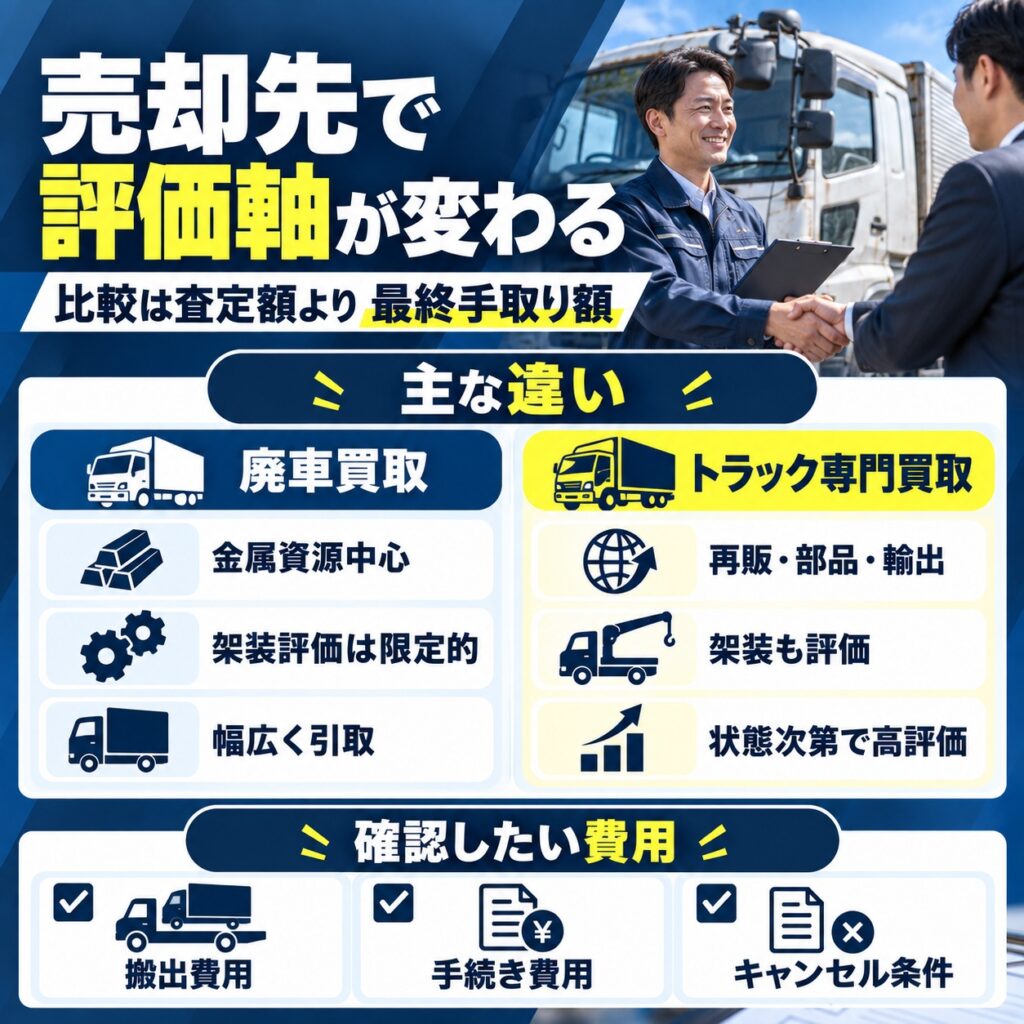 廃車買取とトラック専門買取は評価軸が異なる