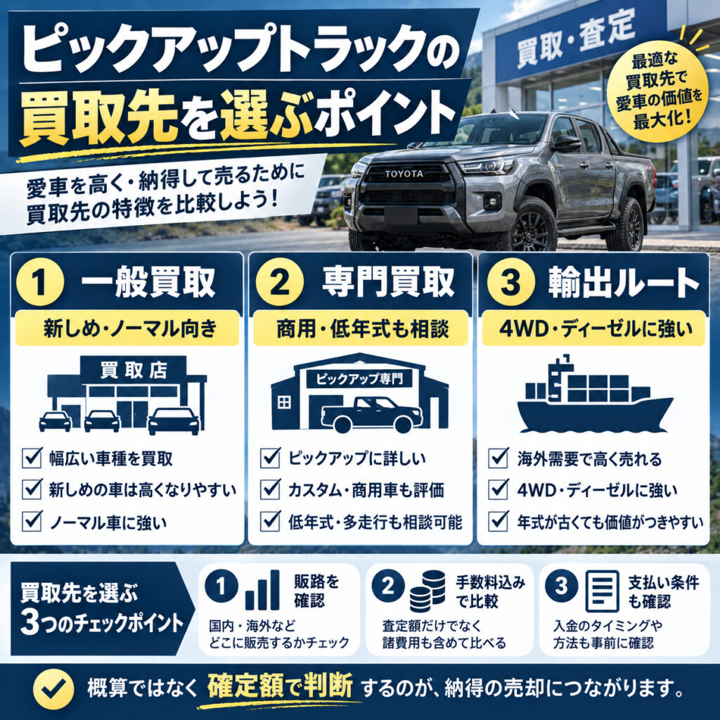ピックアップトラックの買取先を選ぶポイント
