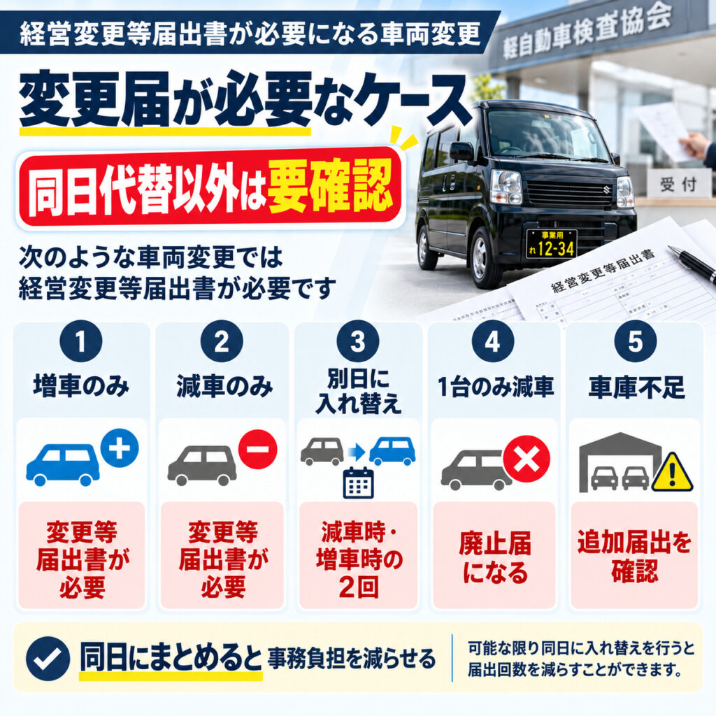 経営変更等届出書が必要になる車両変更