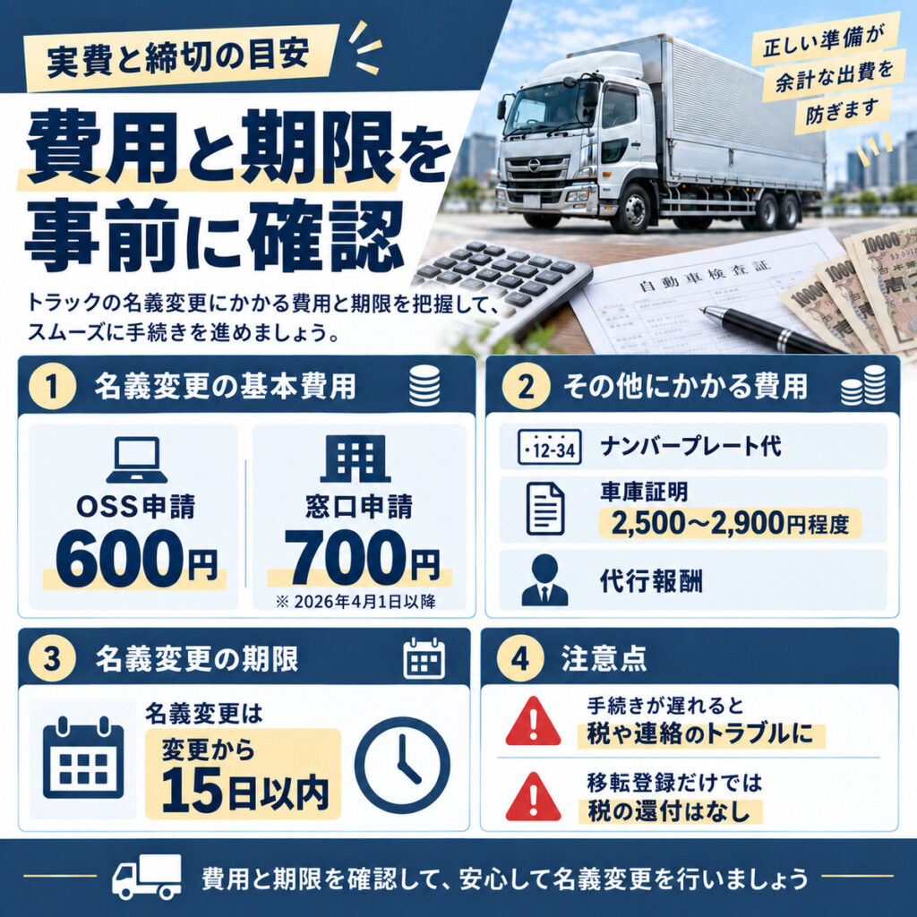 トラック名義変更にかかる費用と期限
