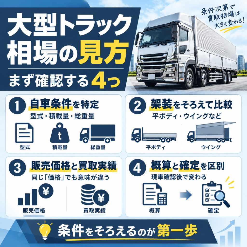 大型トラックの買取相場は条件次第で大きく変わる