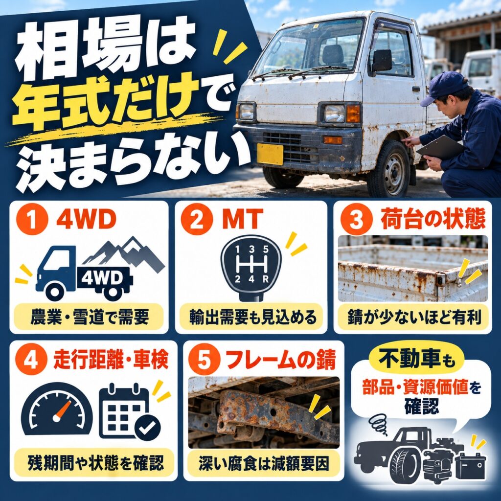 軽トラ廃車買取の相場を見るポイント