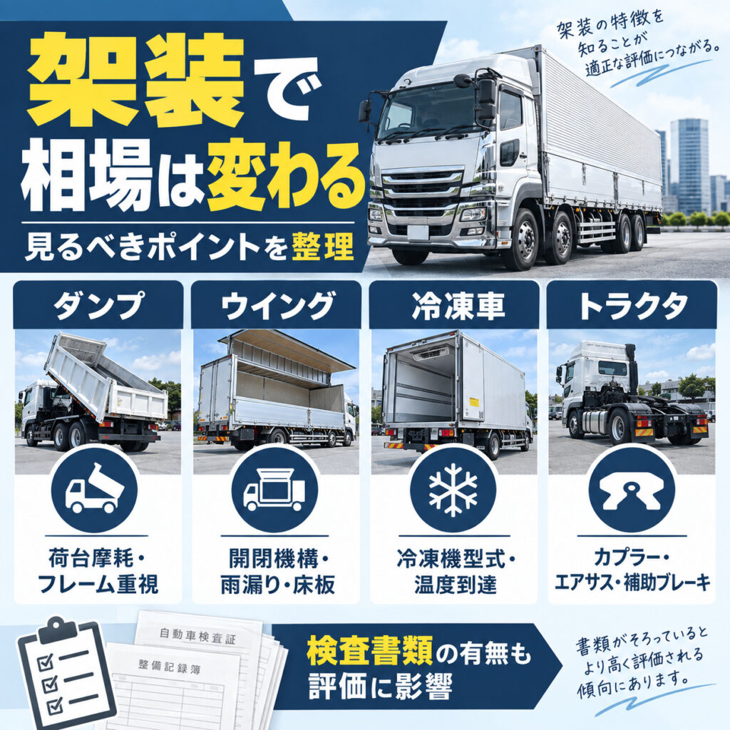 架装の違いで大型トラックの相場は変わる