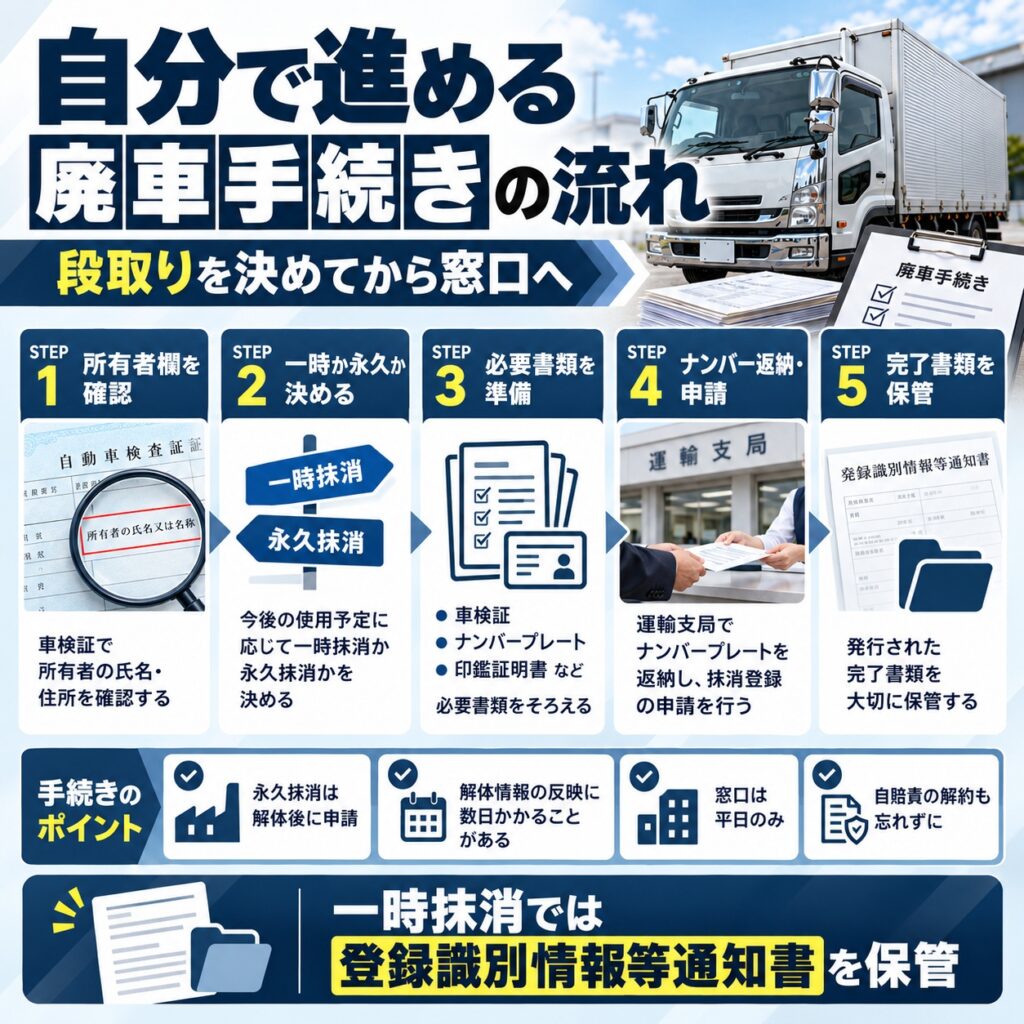 自分でトラックの廃車手続きを進める流れ