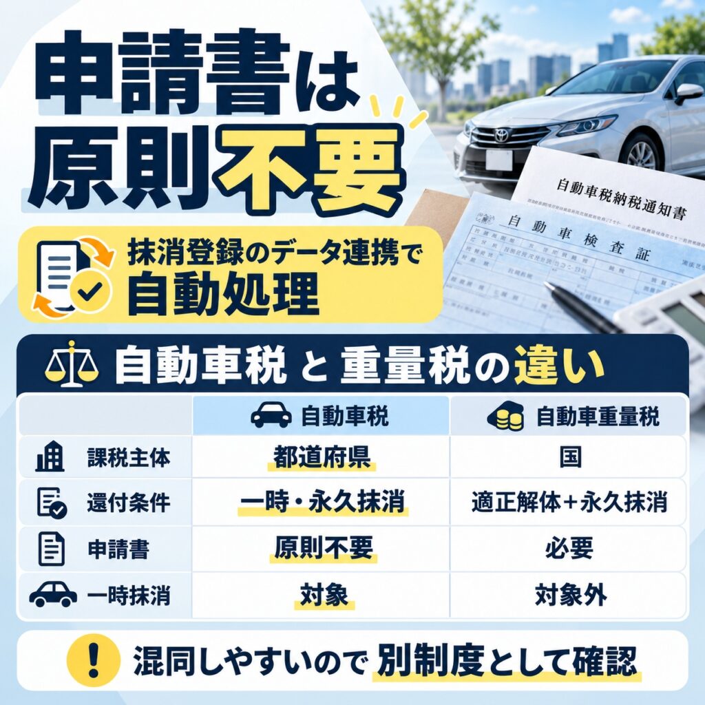 自動車税の還付申請書は原則として不要