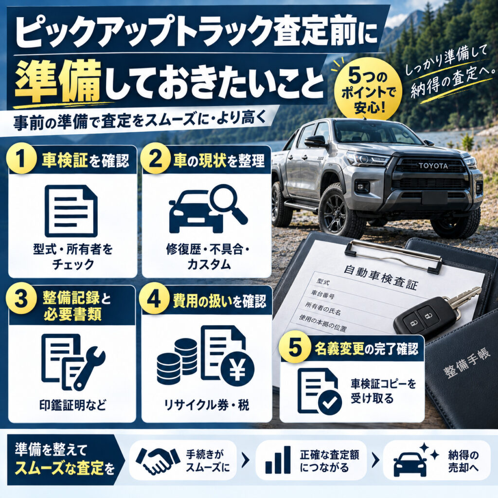 ピックアップトラック査定前に準備しておきたいこと