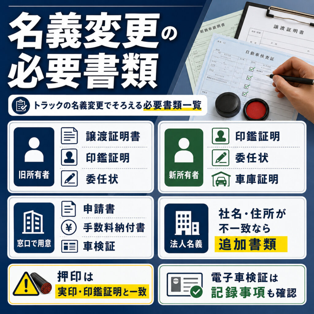 トラックの名義変更でそろえる必要書類一覧