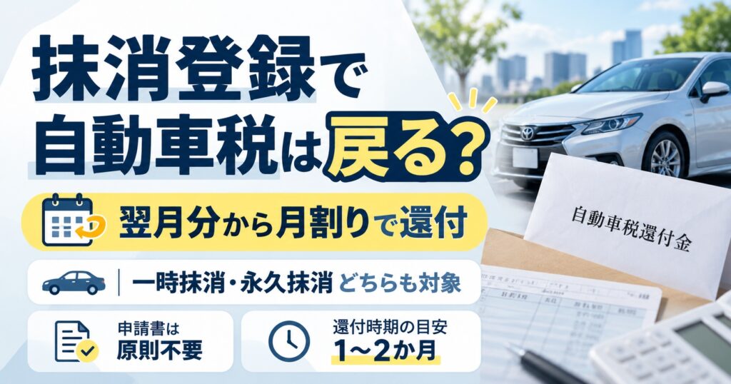 自動車税は抹消すると戻る？【一時抹消も対象】還付額と届く時期を確認