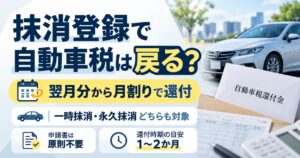 自動車税は抹消すると戻る？【一時抹消も対象】還付額と届く時期を確認