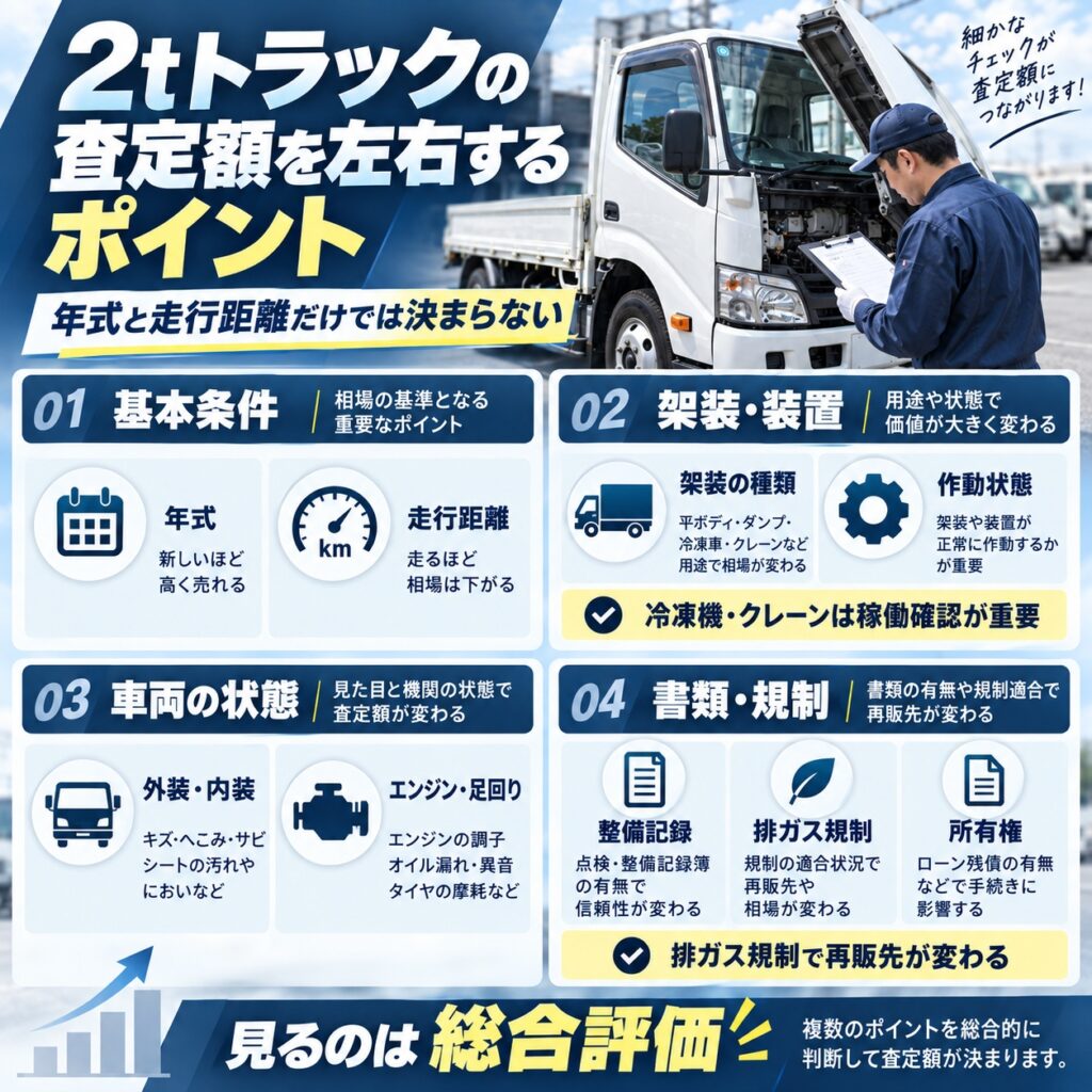 2tトラックの査定額を左右する主なポイント