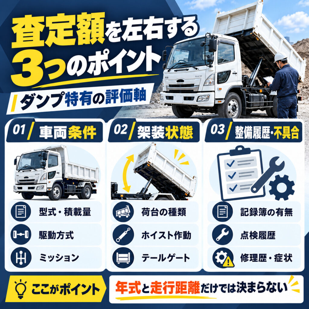 ダンプの下取り額を左右する査定ポイント