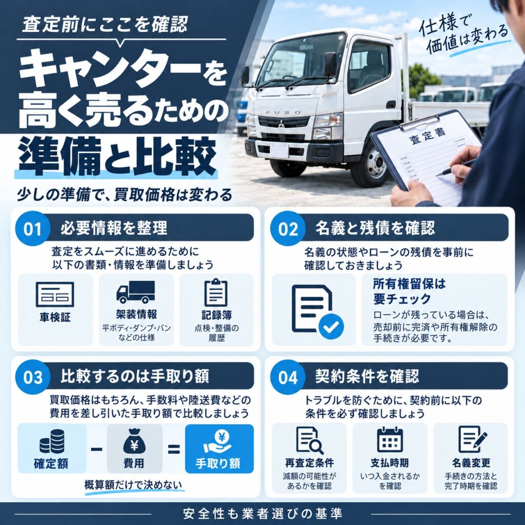 キャンターを高く売るための査定準備と業者選び
