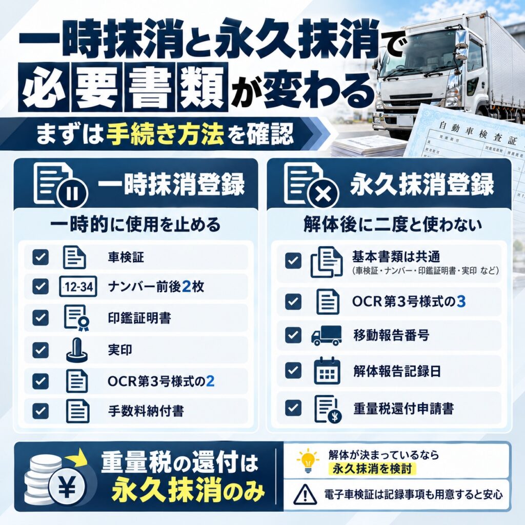 トラック廃車の必要書類は手続き方法で変わる