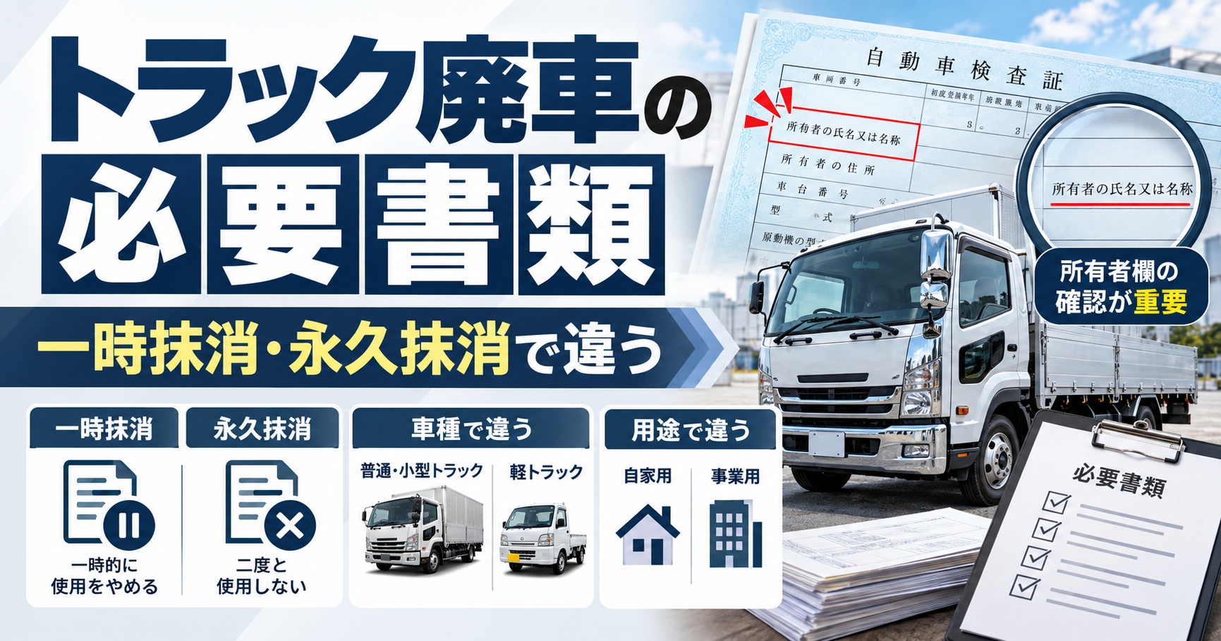 トラック廃車の書類は何が必要?一時抹消と永久抹消で変わる準備の違い